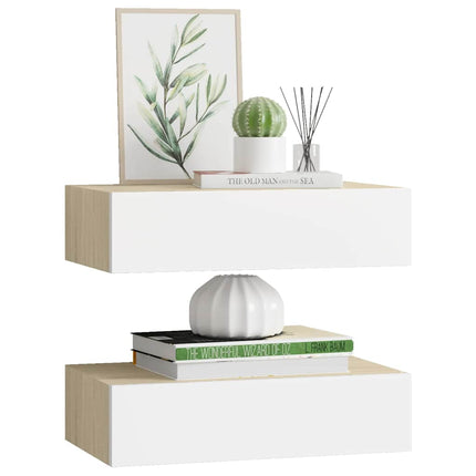 Vägglådor ek och vit 2 st 40x23,5x10 cm MDF