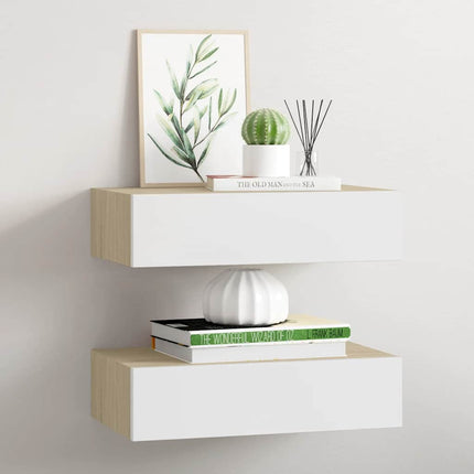 Vägglådor ek och vit 2 st 40x23,5x10 cm MDF