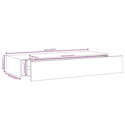 Väggmonterad låda svart 60x23,5x10 cm MDF