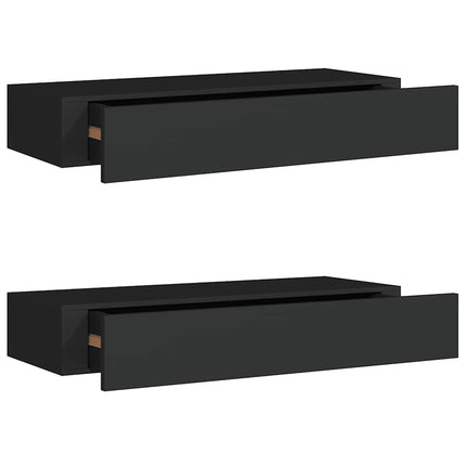 Väggmonterad låda 2 st svart 60x23,5x10 cm MDF
