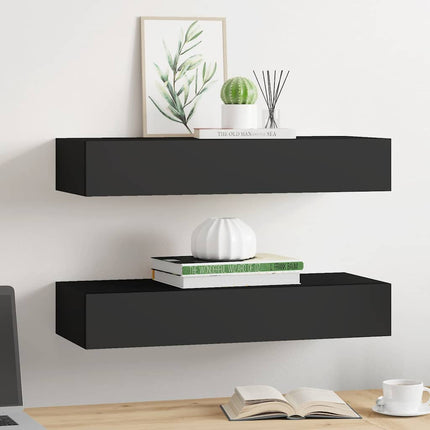 Väggmonterad låda 2 st svart 60x23,5x10 cm MDF