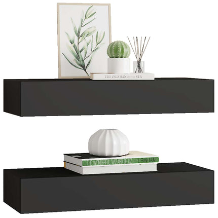 Väggmonterad låda 2 st svart 60x23,5x10 cm MDF