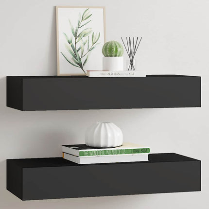 Väggmonterad låda 2 st svart 60x23,5x10 cm MDF