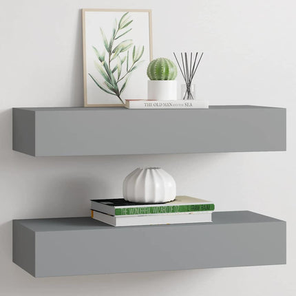 Väggmonterad låda 2 st grå 60x23,5x10 cm MDF