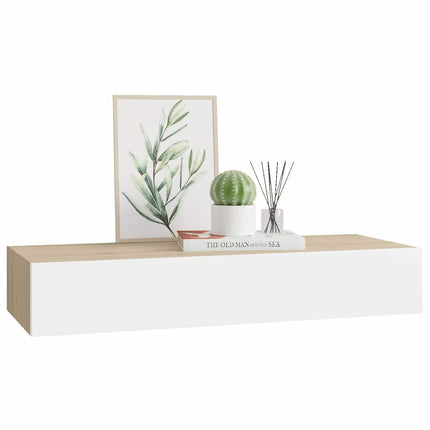 Väggmonterad lådhylla ek och vit 60x23,5x10cm MDF