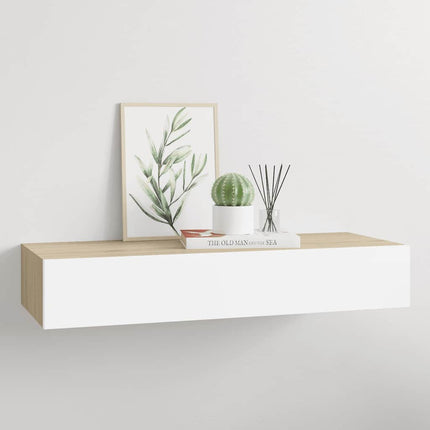Väggmonterad lådhylla ek och vit 60x23,5x10cm MDF
