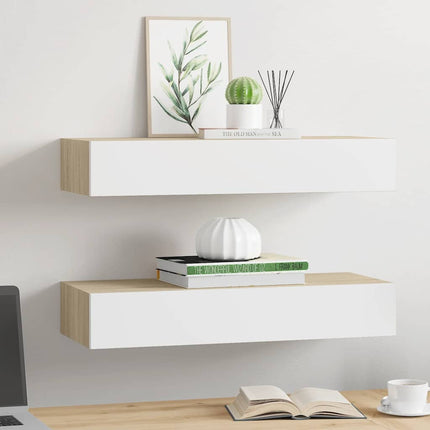 Vägghyllor 2 st ek och vit 60x23,5x10cm MDF