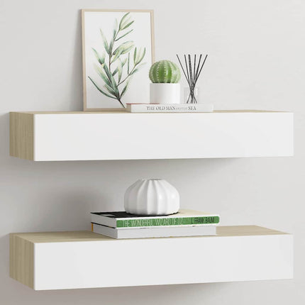 Vägghyllor 2 st ek och vit 60x23,5x10cm MDF