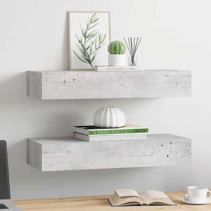 Vägglådor betonggrå 2 st 60x23,5x10 cm MDF
