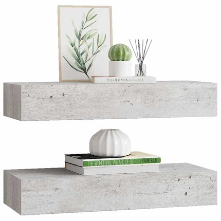 Vägglådor betonggrå 2 st 60x23,5x10 cm MDF