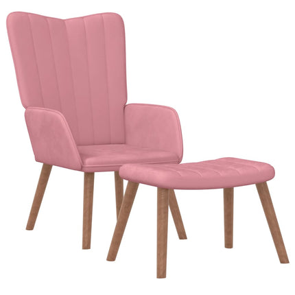 Vilstol med fotpall rosa sammet