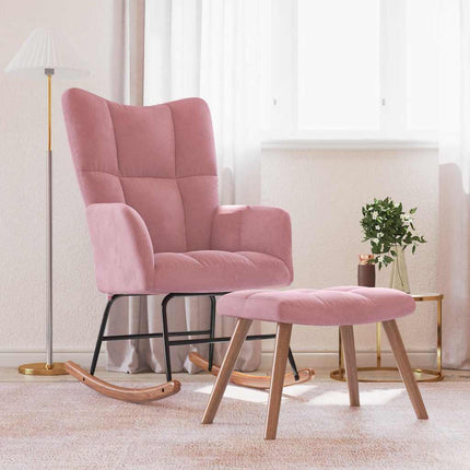 Gungstol med fotpall rosa sammet