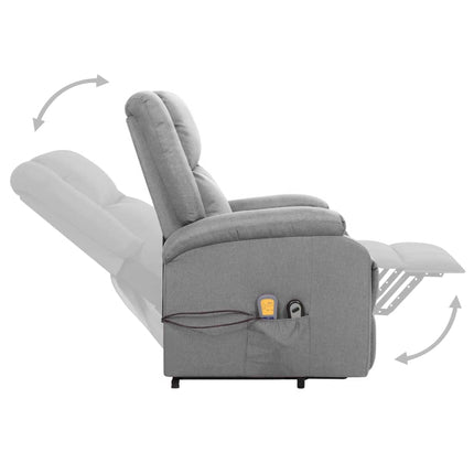Massagefåtölj med uppresningshjälp ljusgrå tyg