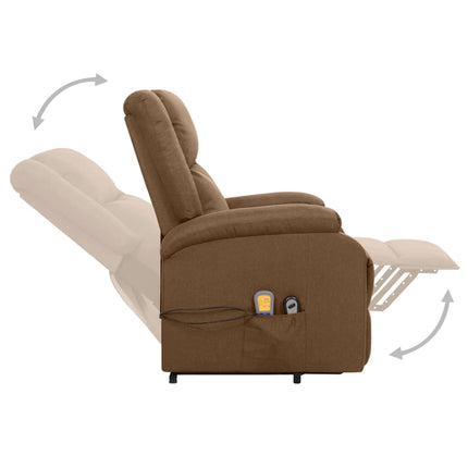 Massagefåtölj med uppresningshjälp brun tyg
