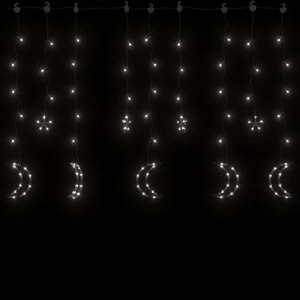 Ljusgardin stjärnor och månar fjärrkontroll 138 LED kallvit