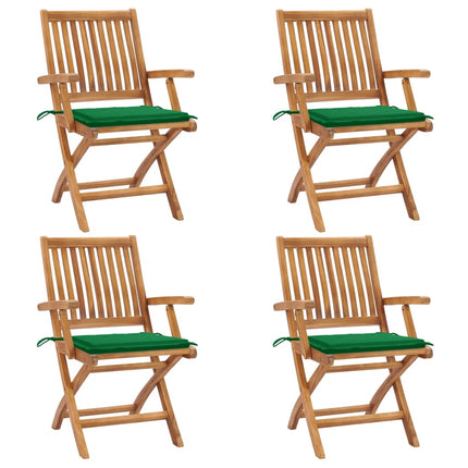 Hopfällbara trädgårdsstolar med dynor 4 st massiv teak