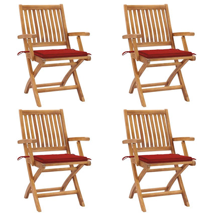Hopfällbara trädgårdsstolar med dynor 4 st massiv teak