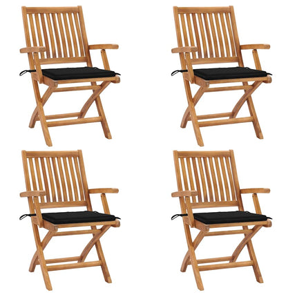 Hopfällbara trädgårdsstolar med dynor 4 st massiv teak