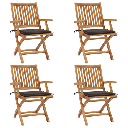 Hopfällbara trädgårdsstolar med dynor 4 st massiv teak