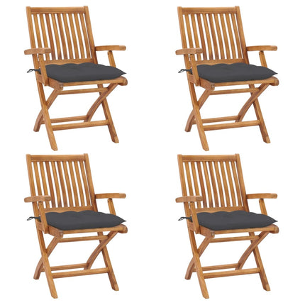 Hopfällbara trädgårdsstolar med dynor 4 st massiv teak