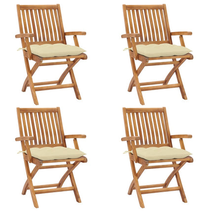 Hopfällbara trädgårdsstolar med dynor 4 st massiv teak