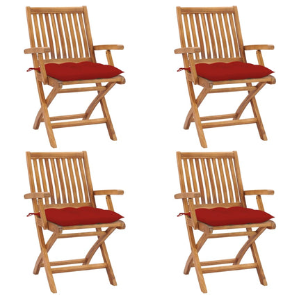 Hopfällbara trädgårdsstolar med dynor 4 st massiv teak