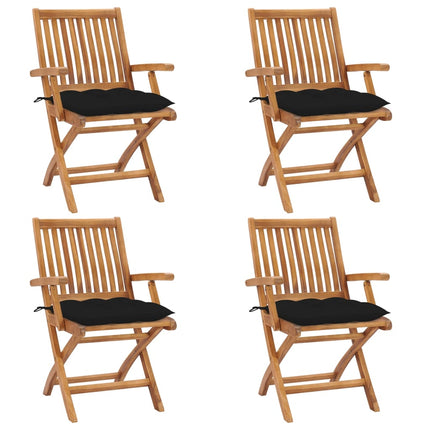 Hopfällbara trädgårdsstolar med dynor 4 st massiv teak