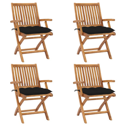 Hopfällbara trädgårdsstolar med dynor 4 st massiv teak