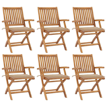 Hopfällbara trädgårdsstolar med dynor 6 st massiv teak