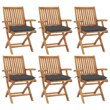 Hopfällbara trädgårdsstolar med dynor 6 st massiv teak