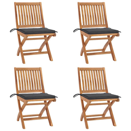 Hopfällbara trädgårdsstolar med dynor 4 st massiv teak