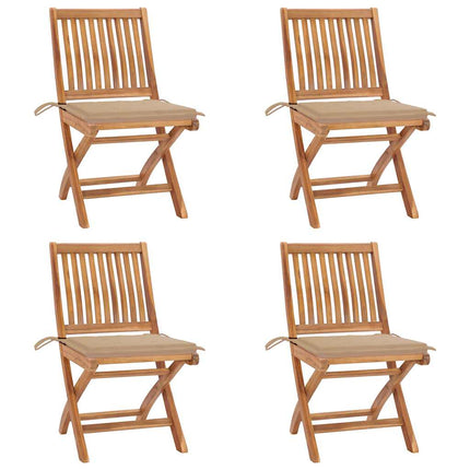 Hopfällbara trädgårdsstolar med dynor 4 st massiv teak