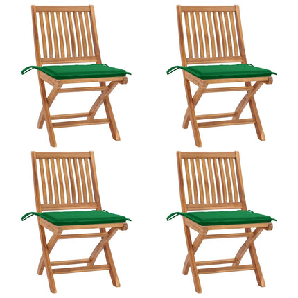 Hopfällbara trädgårdsstolar med dynor 4 st massiv teak
