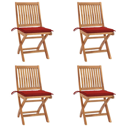 Hopfällbara trädgårdsstolar med dynor 4 st massiv teak