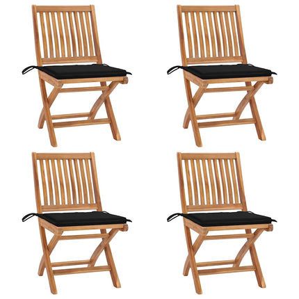 Hopfällbara trädgårdsstolar med dynor 4 st massiv teak