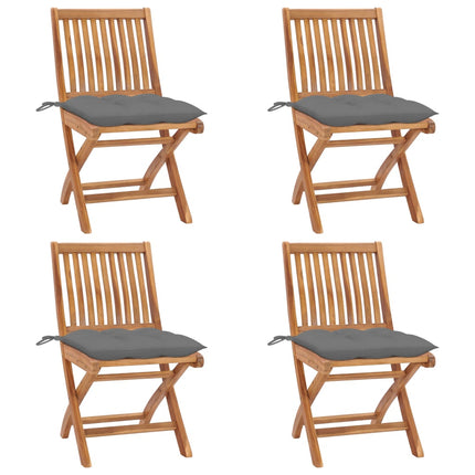 Hopfällbara trädgårdsstolar med dynor 4 st massiv teak