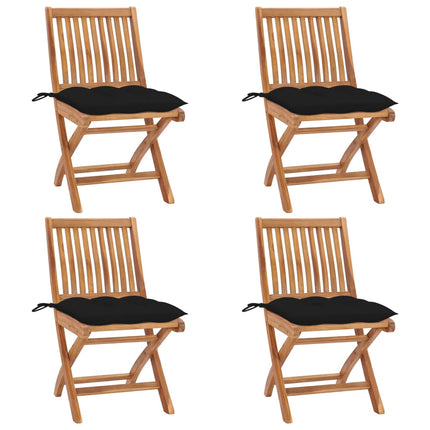 Hopfällbara trädgårdsstolar med dynor 4 st massiv teak