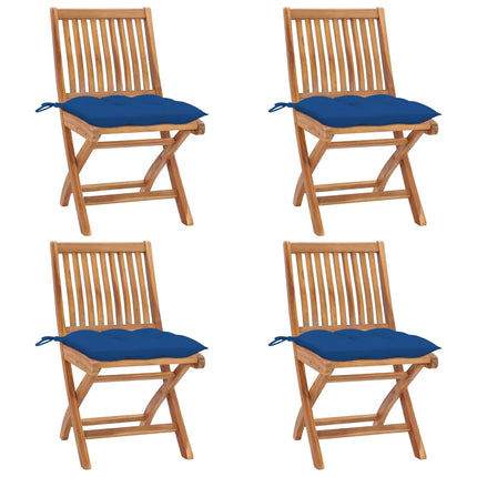Hopfällbara trädgårdsstolar med dynor 4 st massiv teak