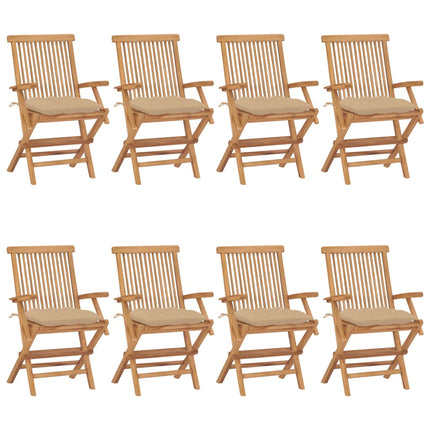 Trädgårdsstolar med beige dynor 8 st massiv teak