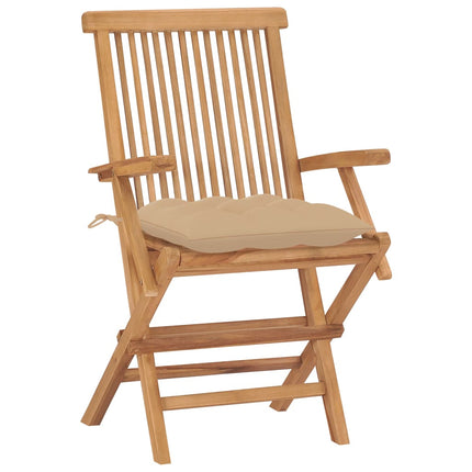 Trädgårdsstolar med beige dynor 8 st massiv teak