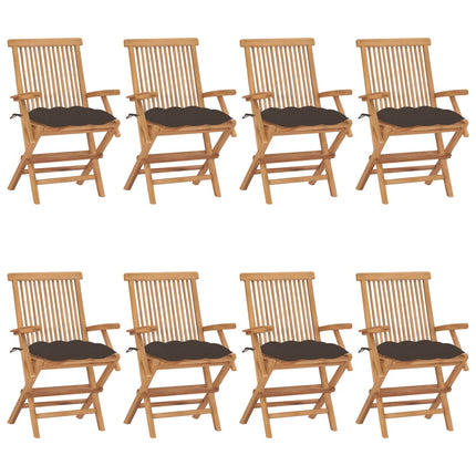 Trädgårdsstolar med taupe dynor 8 st massiv teak