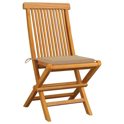 Trädgårdsstolar med beige dynor 8 st massiv teak