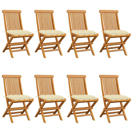 Trädgårdsstolar med gräddvita dynor 8 st massiv teak