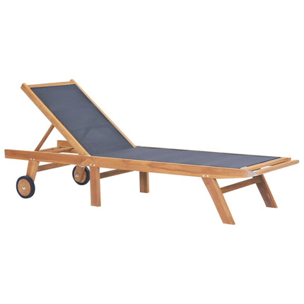 Hopfällbara solsängar med hjul 2 st massiv teak och textil