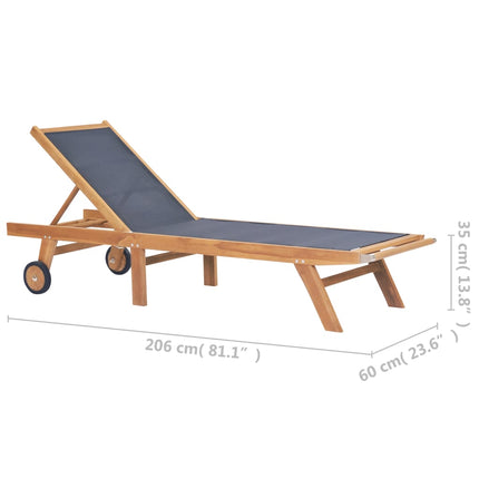Hopfällbara solsängar med hjul 2 st massiv teak och textil