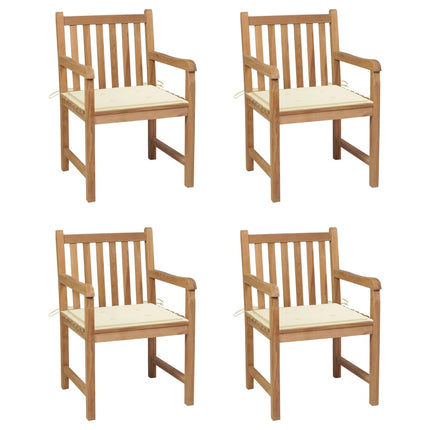 Trädgårdsstolar med gräddvita dynor 4 st massiv teak