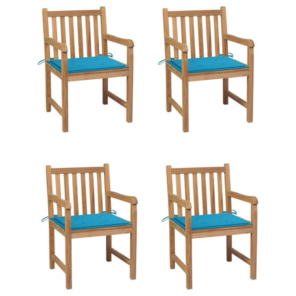 Trädgårdsstolar med blåa dynor 4 st massiv teak