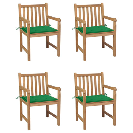 Trädgårdsstolar med gröna dynor 4 st massiv teak