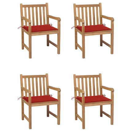 Trädgårdsstolar med röda dynor 4 st massiv teak
