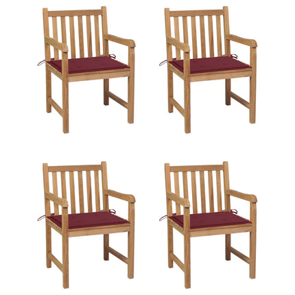 Trädgårdsstolar med vinröda dynor 4 st massiv teak